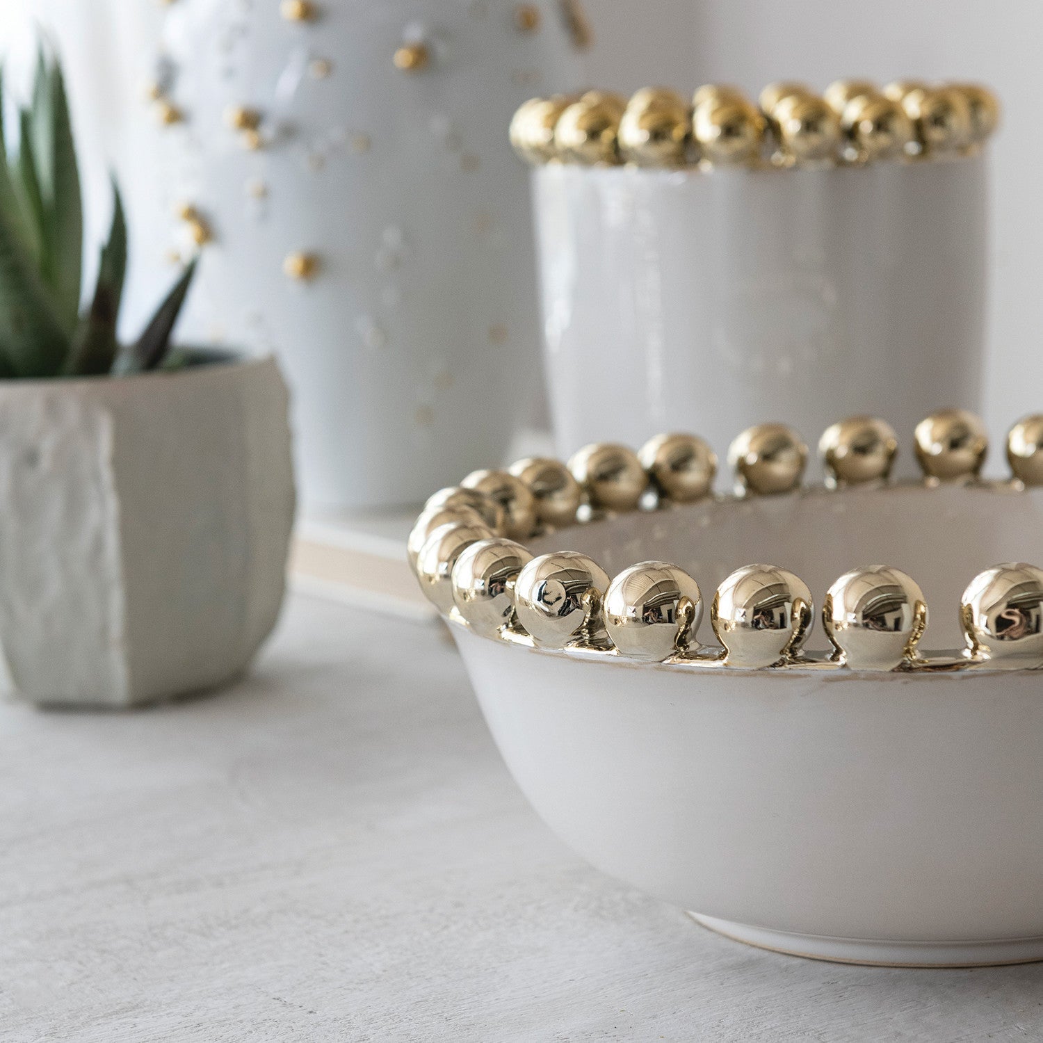 Round Stoneware Gold Serving Bowl