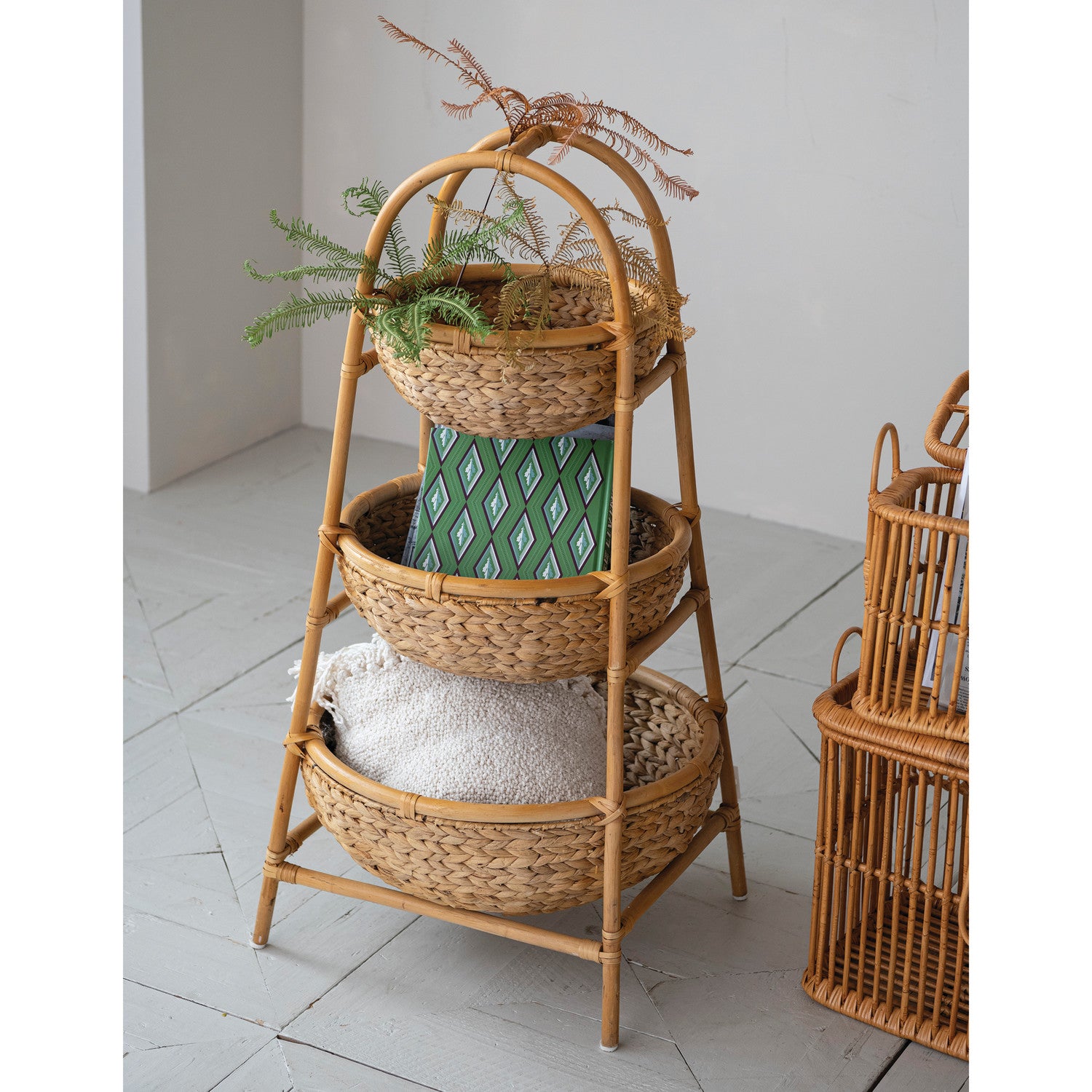Rattan and Water Hyacinth 3-Tier Basket