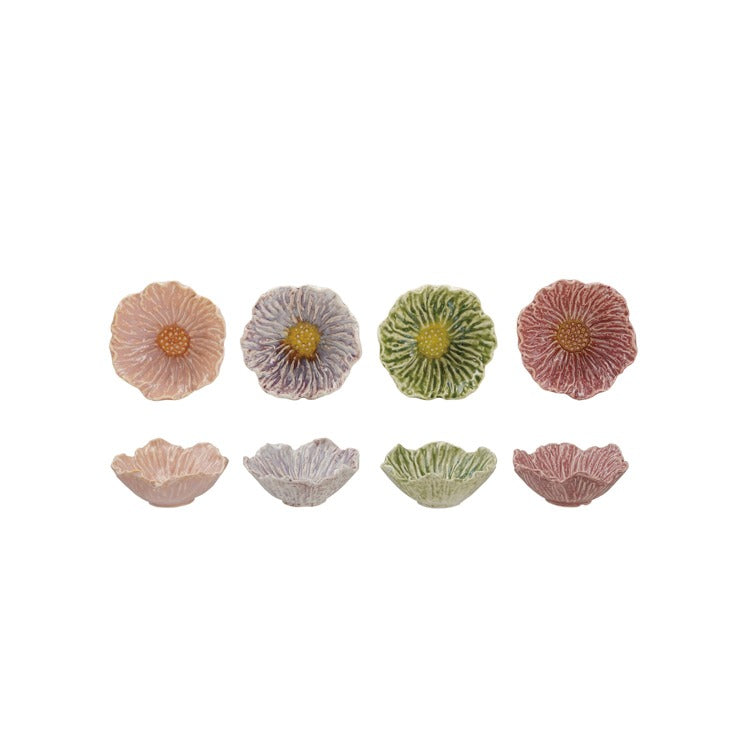 Stoneware Flower Shaped Bowl, Reactive