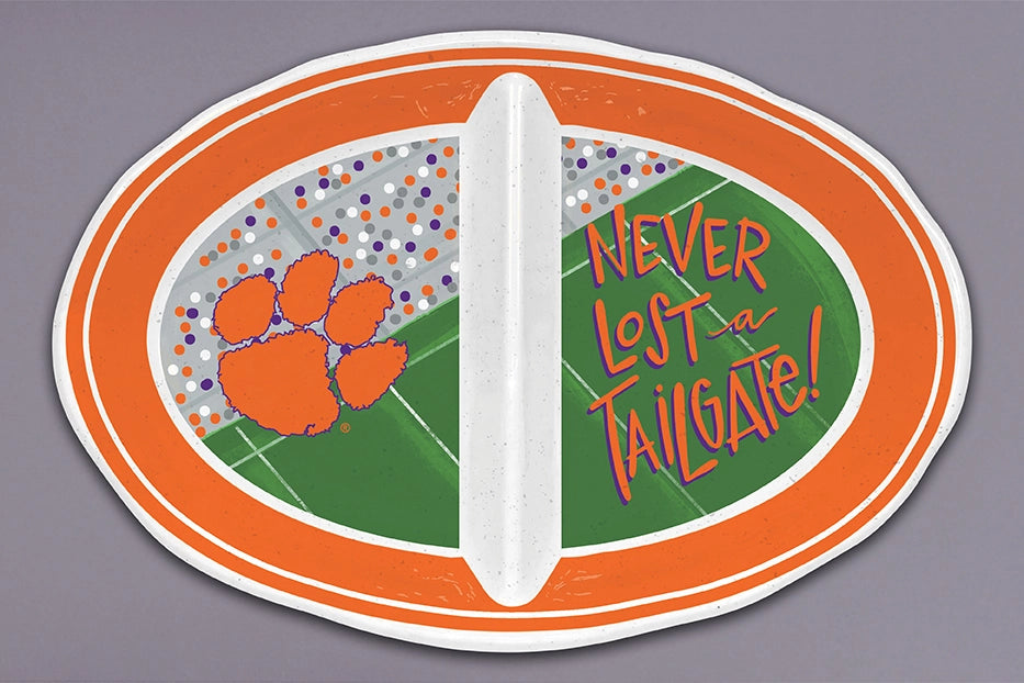 Clemson 2-Section Melamine Platter – "Never Lost a Tailgate"