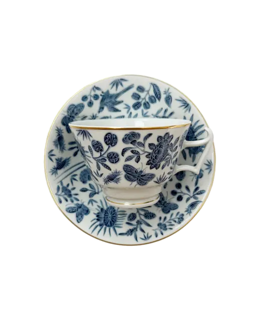 Sacred Bird & Butterfly Tea Cup and Saucer - Blue