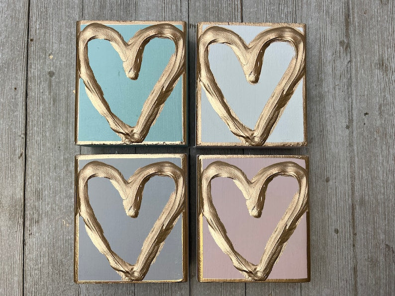 4X4 Gold Heart Art - Aqua