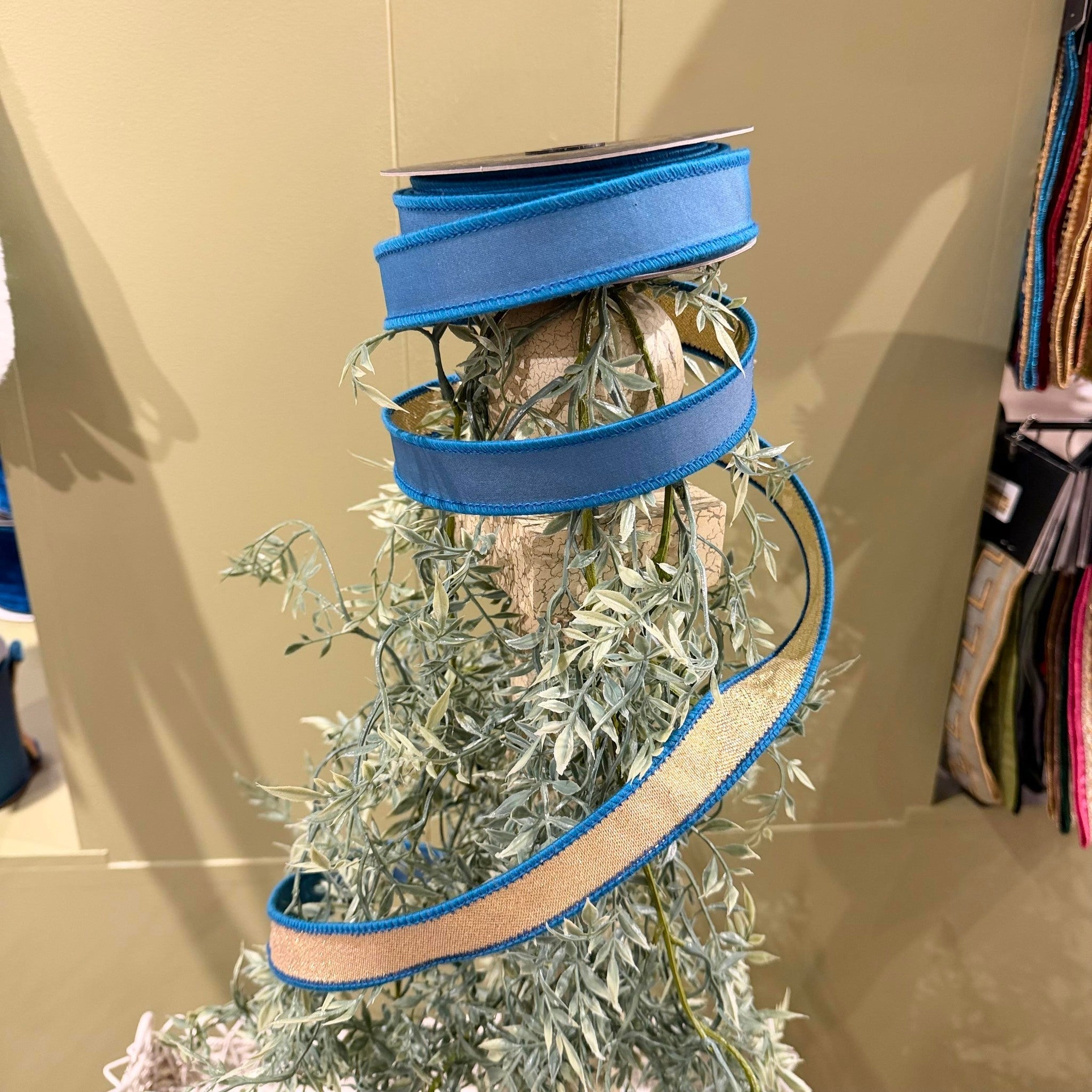 Taffeta Splash Metallic Fused Blue Ribbon