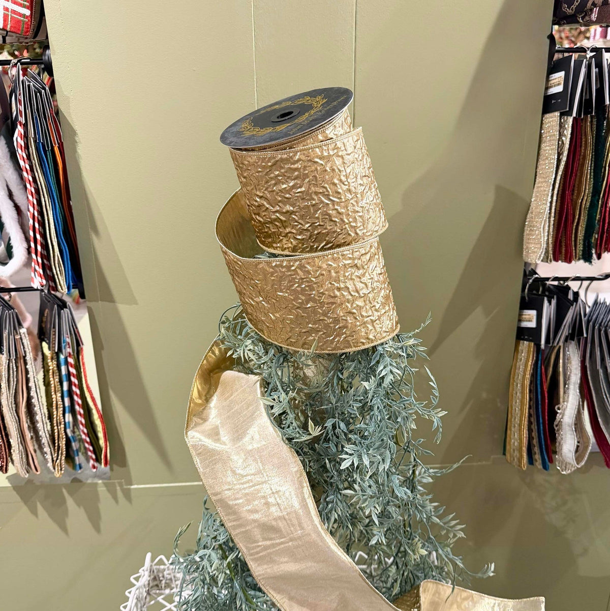 Crinkle Metallic Dupion Fused Gold Ribbon