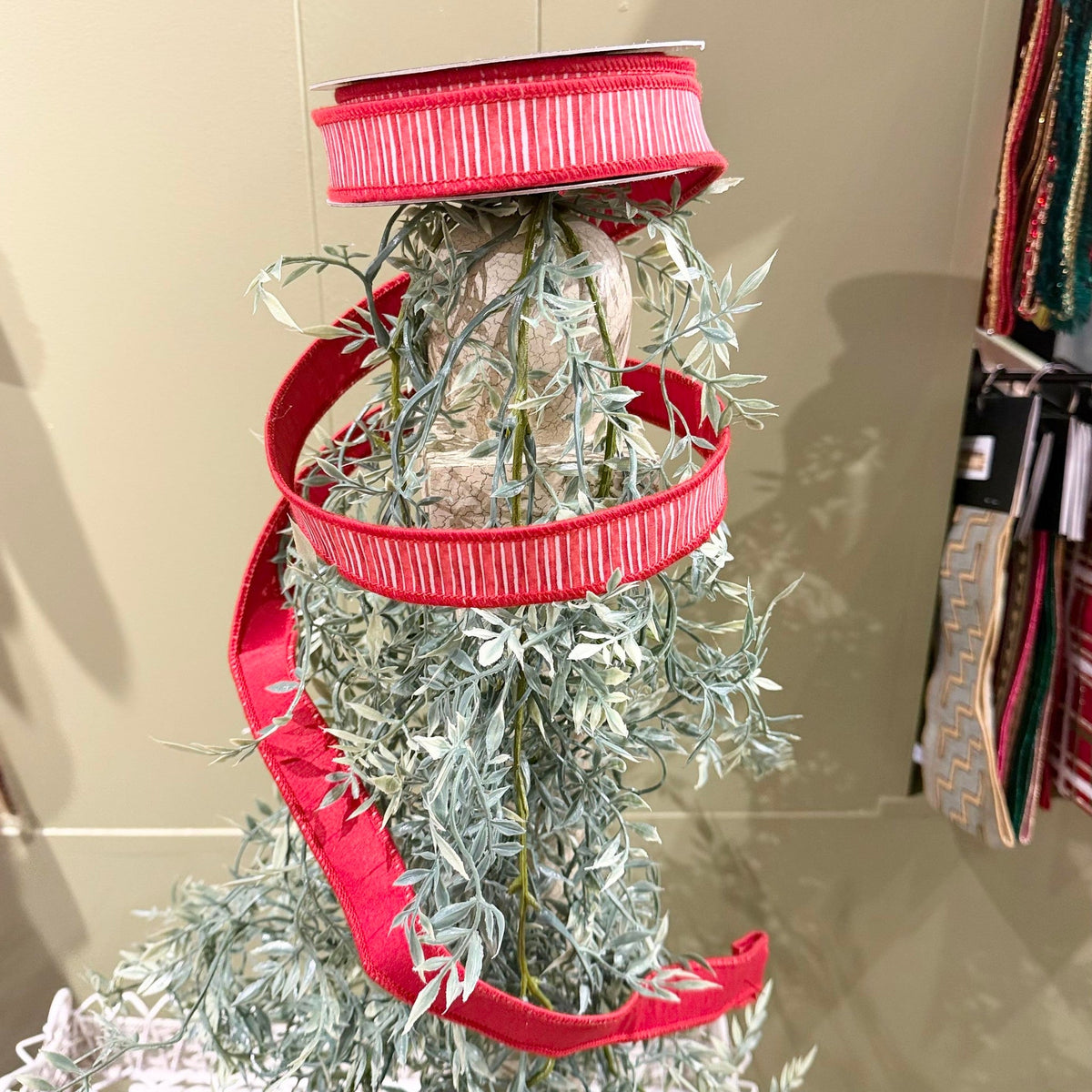 Mini Stripe Dupion Fused Red Ribbon