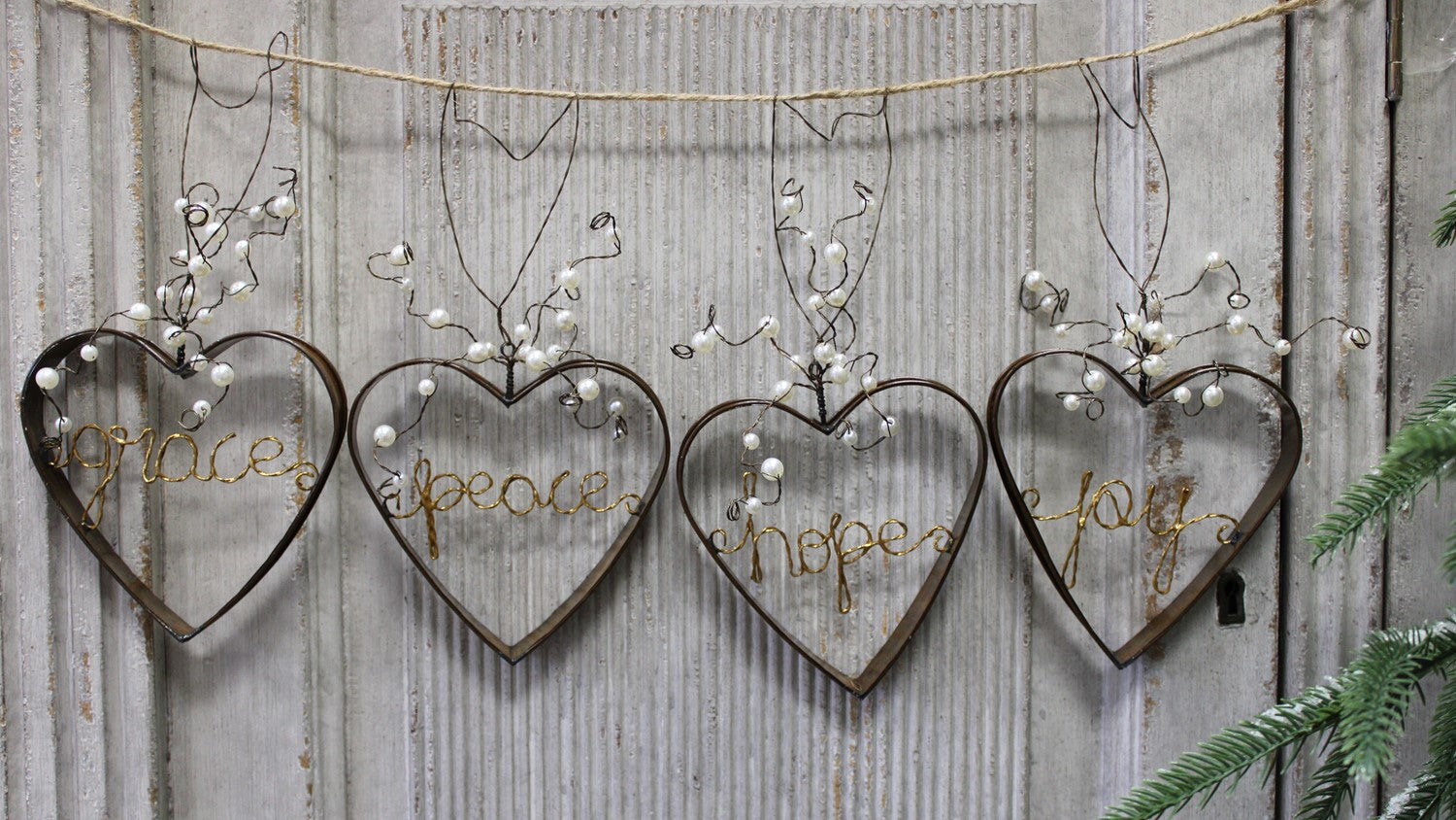 Metal Hearts with Words and Pearls