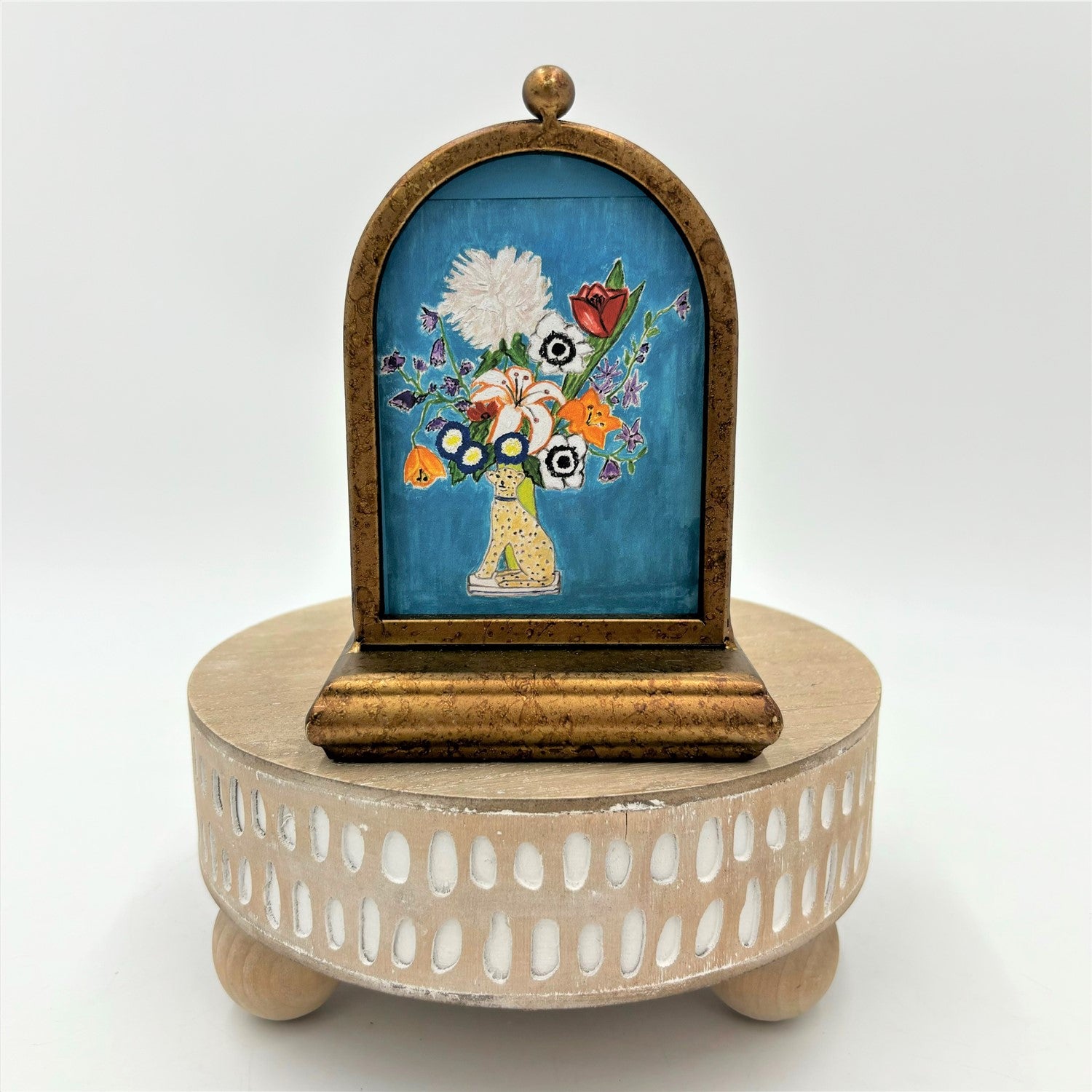Leopard Vase Arched Metal Framed Table Art, 4"x6"