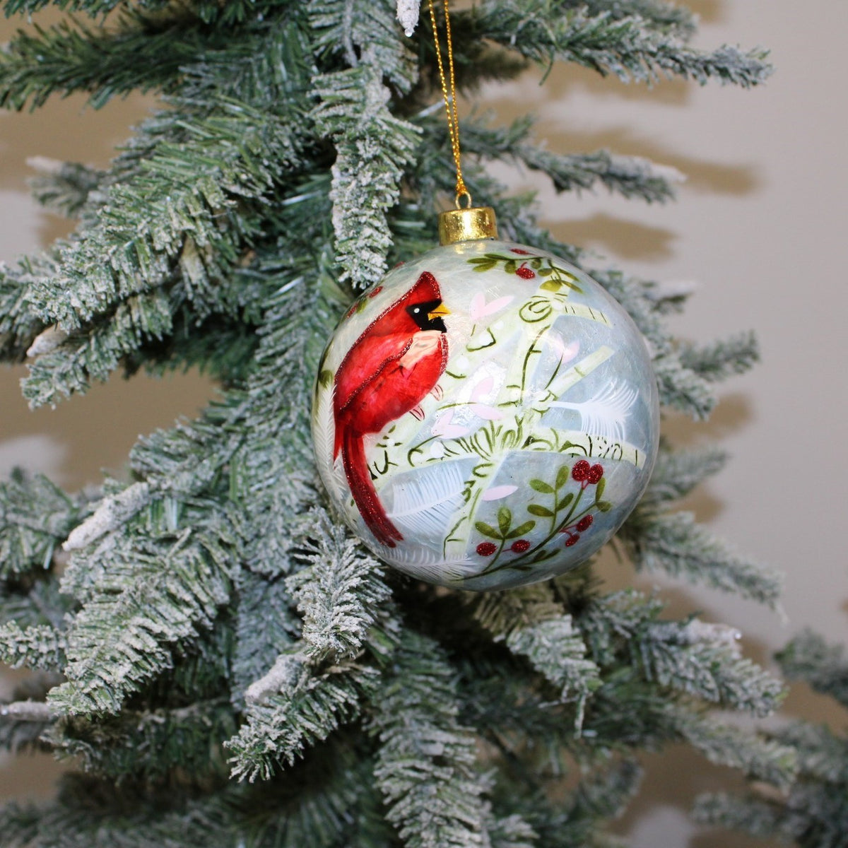 Handpainted Cardinal Capiz Ball Ornament