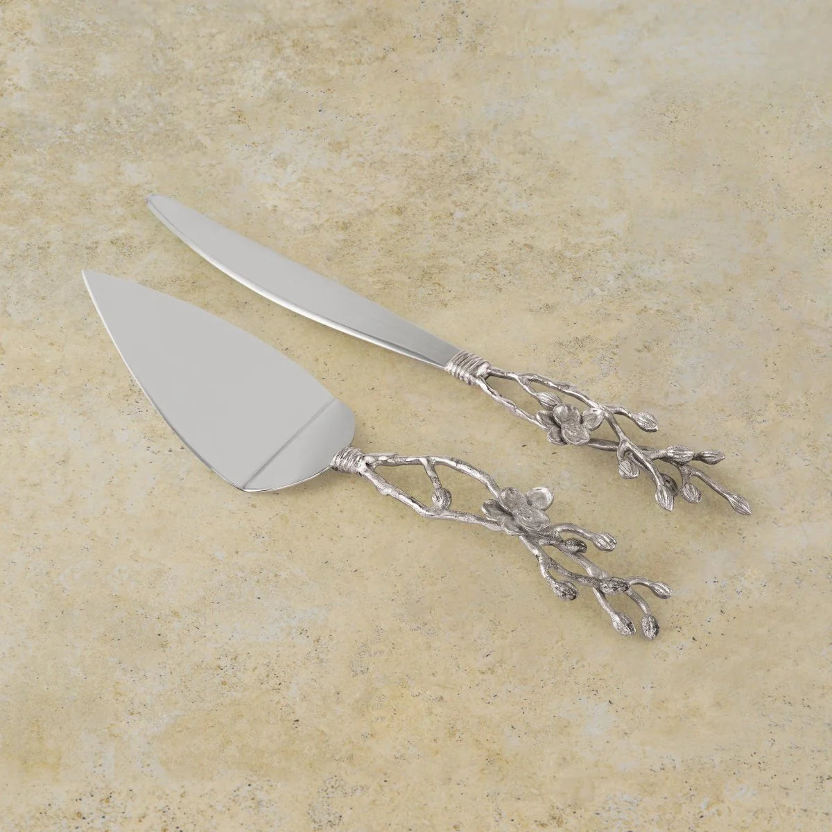 White Orchid Wedding Cake Knife & Server Set