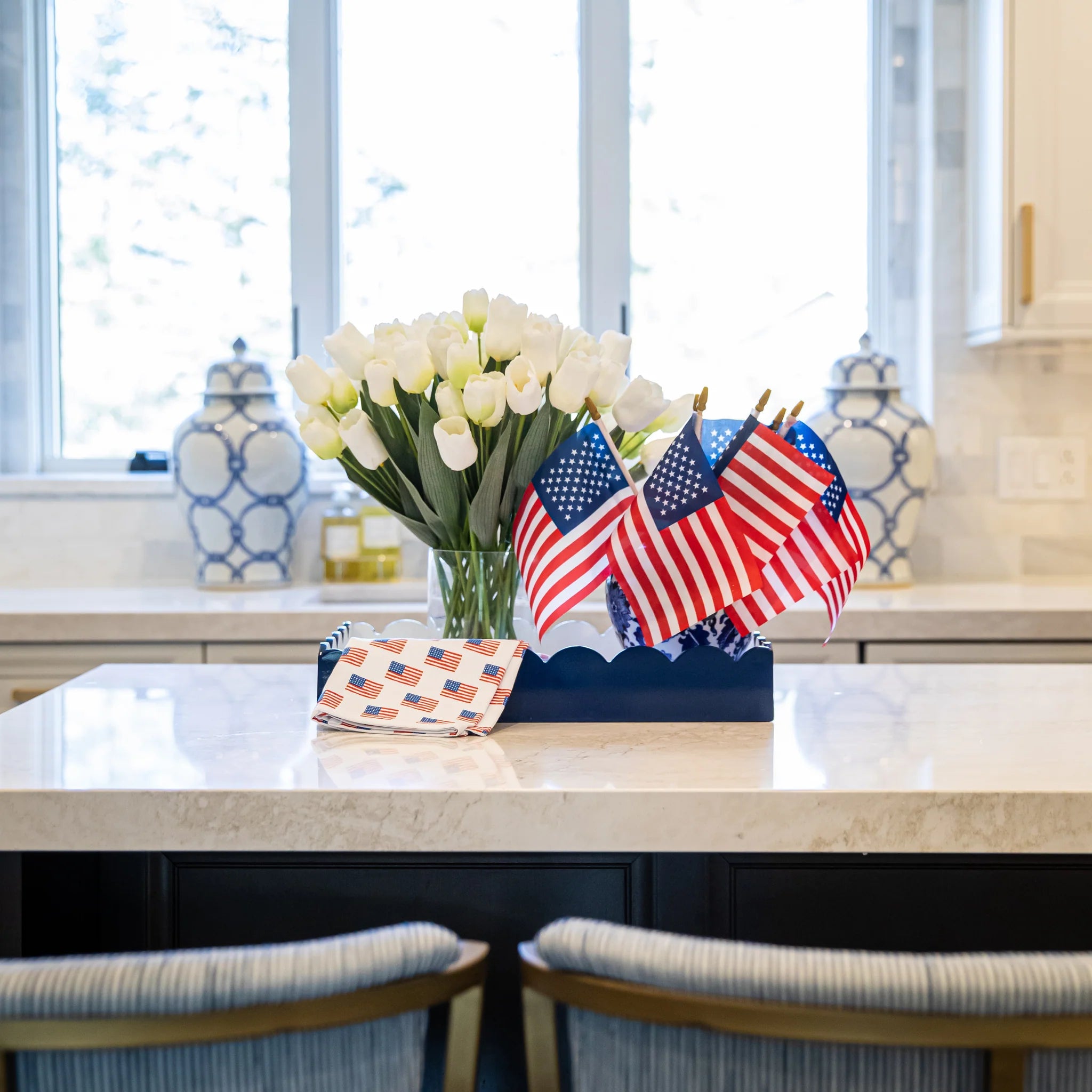 Navy Large Lacquered Scallop Ottoman Tray