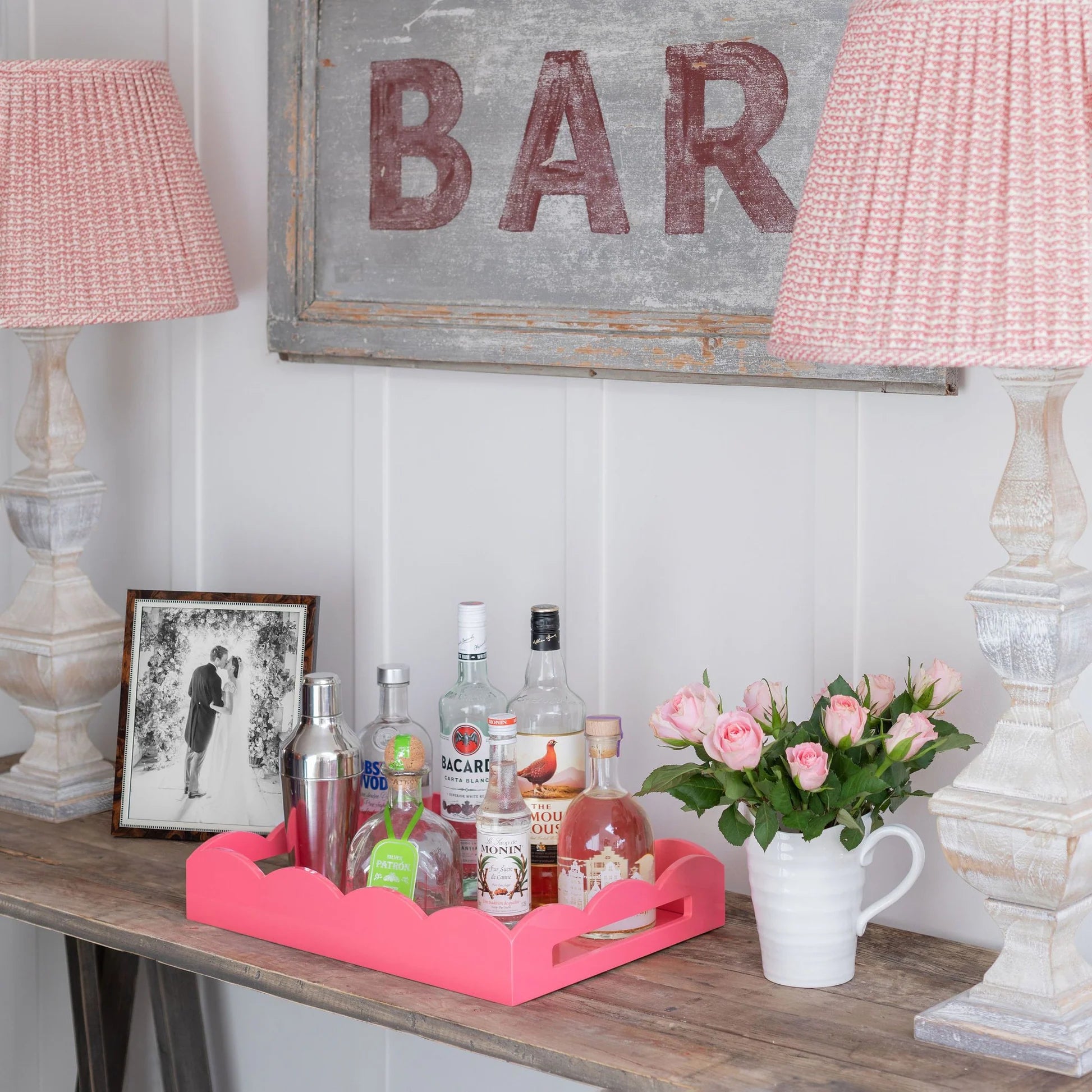 Large Pink Scalloped Serving Tray