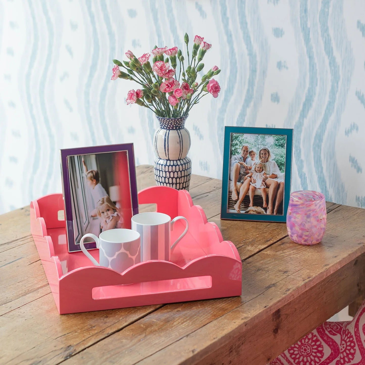 Large Pink Scalloped Serving Tray