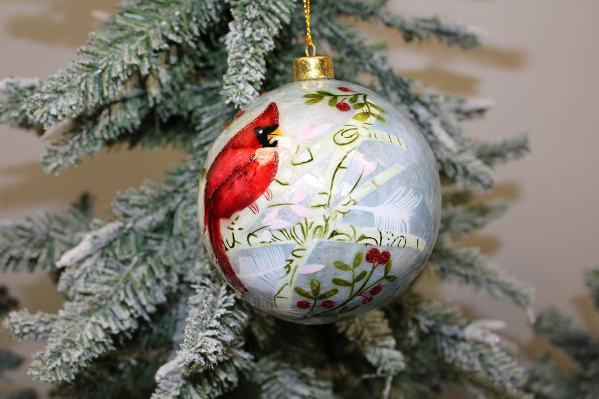 Handpainted Cardinal Capiz Ball Ornament