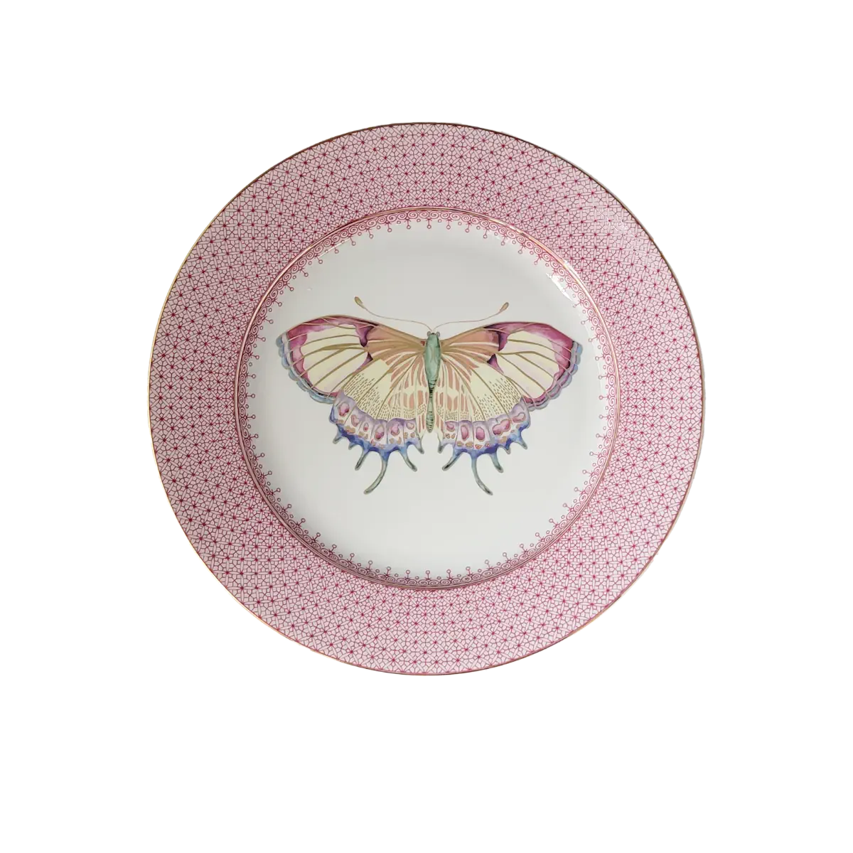 Pink Lace Dessert Plate with Butterfly