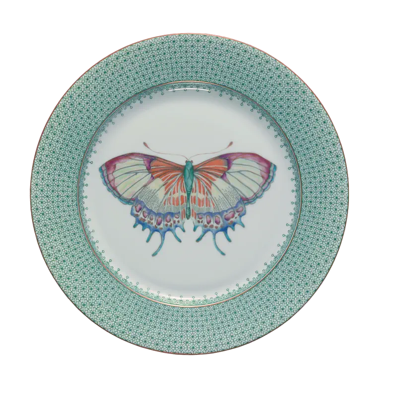 Green Lace Dessert Plate with Butterfly
