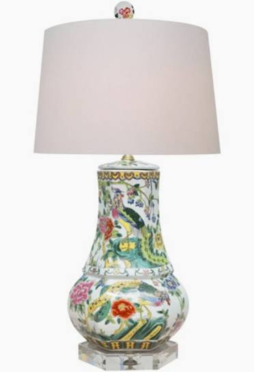 PORCELAIN PHOENIX BIRD JAR LAMP WITH ACRYLIC BASE