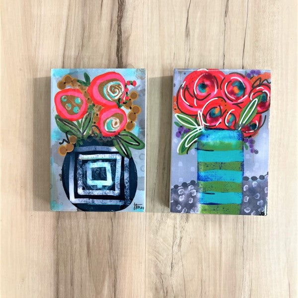 Bright Floral with Blue/Green Stripe Vase Art