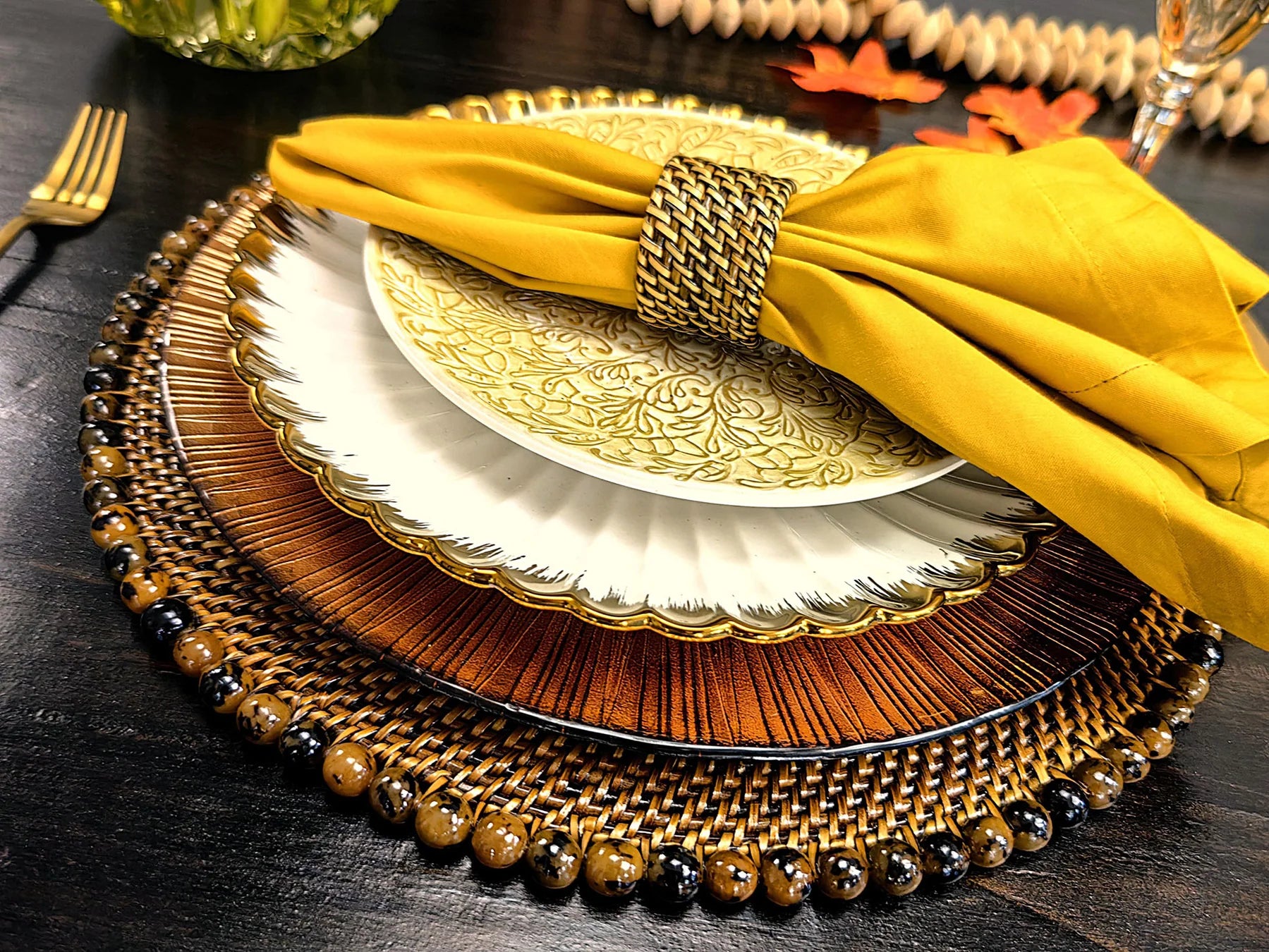 Round Placemat with Tortoise Beads | Set of 4