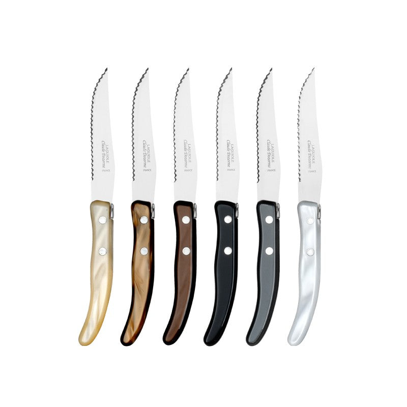 Box of 6 Berlingot Steak Knives | Grey/Brown Mixed Handles