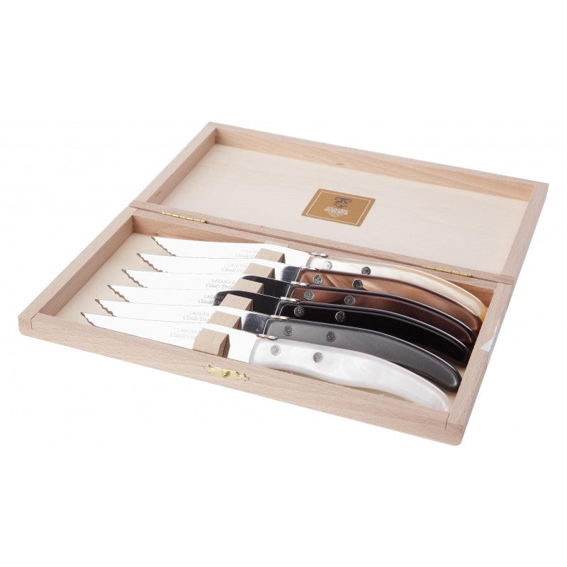 Box of 6 Berlingot Steak Knives | Grey/Brown Mixed Handles