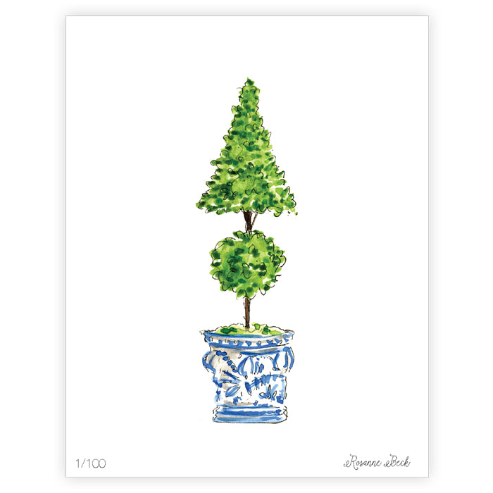 Double Topiary Watercolor Art Print