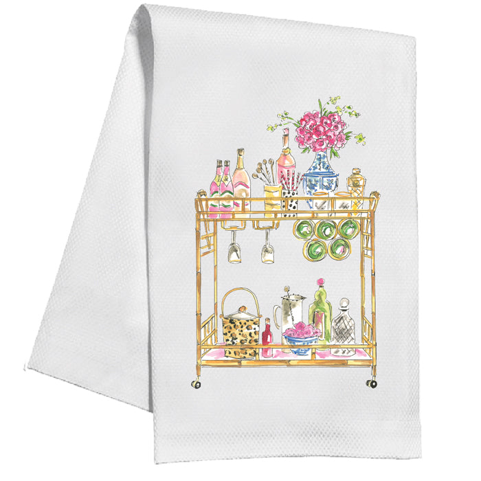 Handpainted Champagne Bar Cart Kitchen Towel
