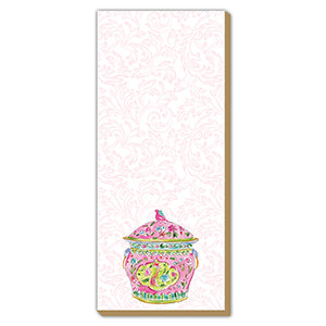 Luxe Skinny Pad- Handpainted Pink Chinoserie Urn