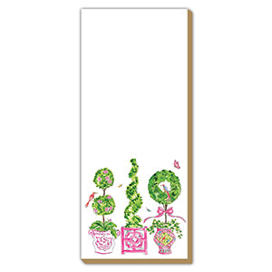 Luxe Skinny Pad- Handpainted Pink Enchanted Boxwood Topiaries