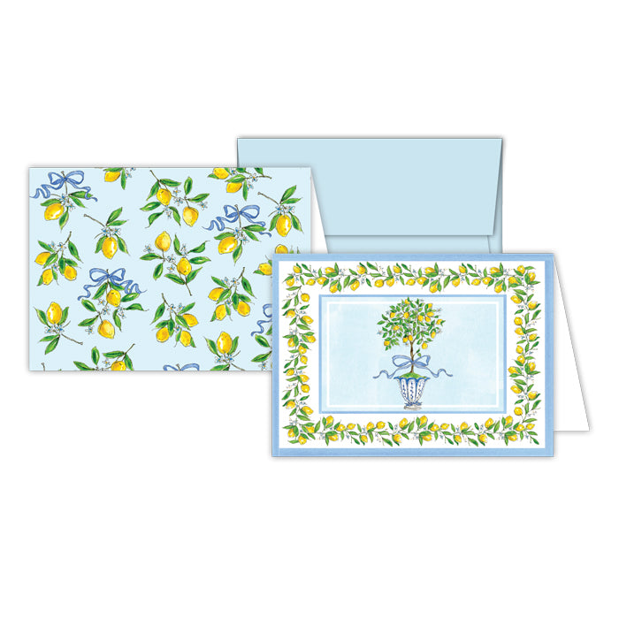 Handpainted Lemon Topiary in Chinoiserie Pot Stationery Notes