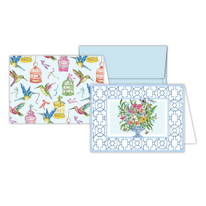 Handpainted Wonderland Floral Arrangement Blue Stationery Notes
