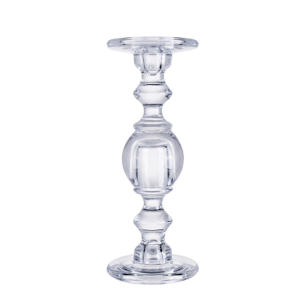 Large Round Based Clear Candle Holder 4.5"D 11.8"H