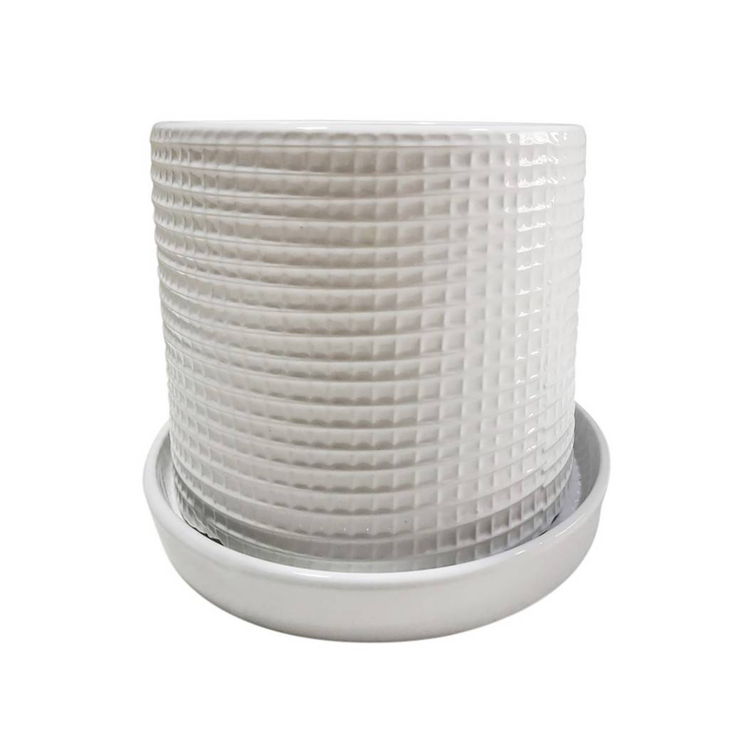 Weave Planters W/ Saucer 6", White