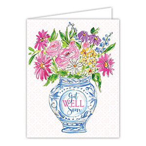 Get Well Soon Vase of Flowers Greeting Card