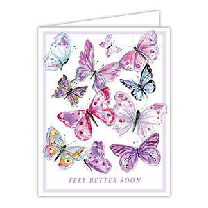 Handpainted Feel Better Soon Lavender Butterflies Greeting Card