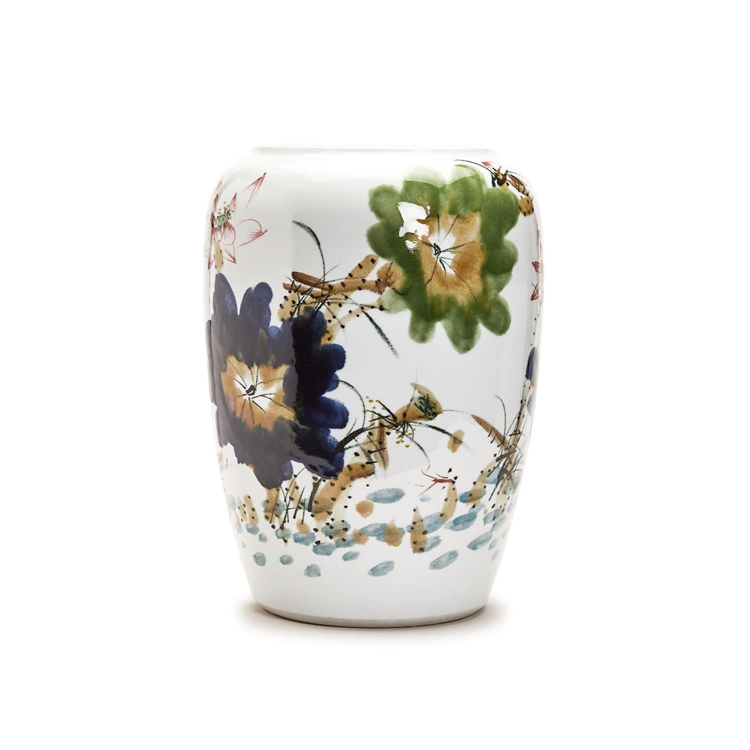Japanese Flower Blossoms Vase- Hand-Painted Porcelain