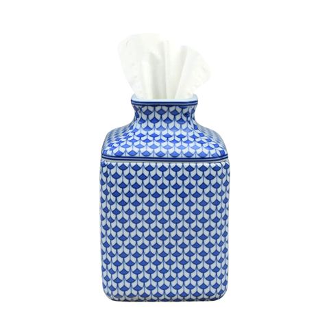 Blue and White Fish Scale Porcelain Tissue Box