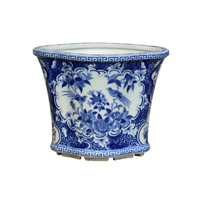 Blue and White Oval Cachepot