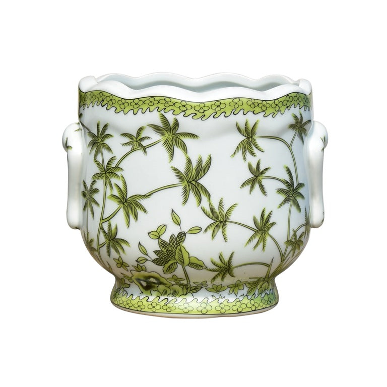 Porcelain Green and White Palms Cachepot