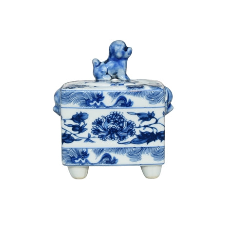 Porcelain Blue and White Dog Jar