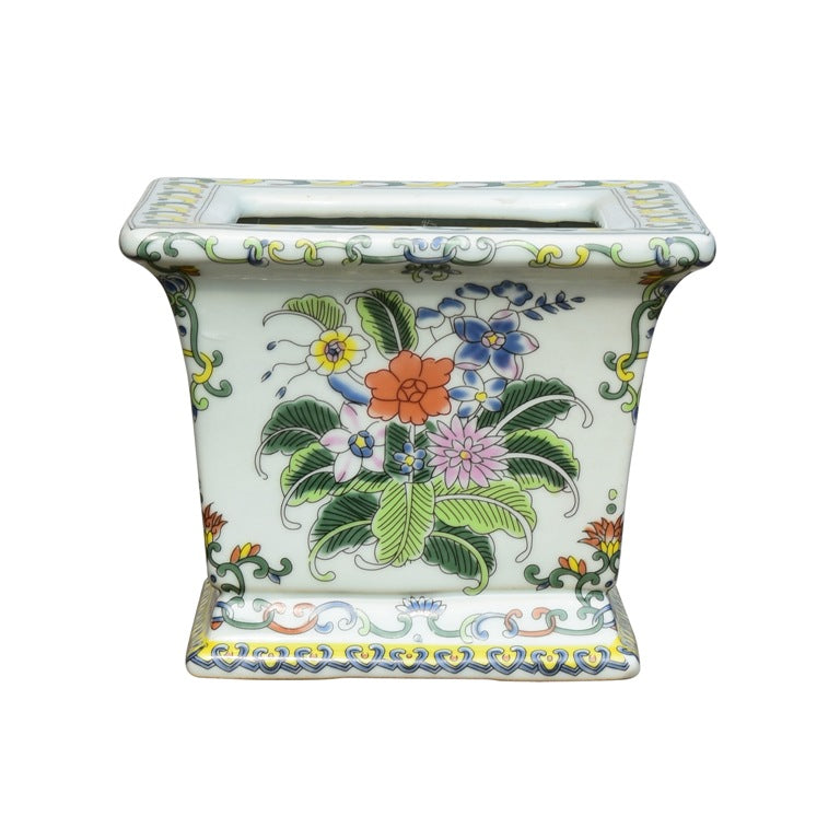 Floral Porcelain Square Cachepot
