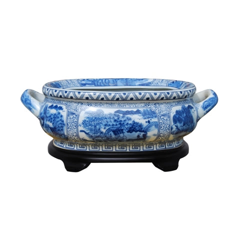 Blue and White Canton Footbath with Base