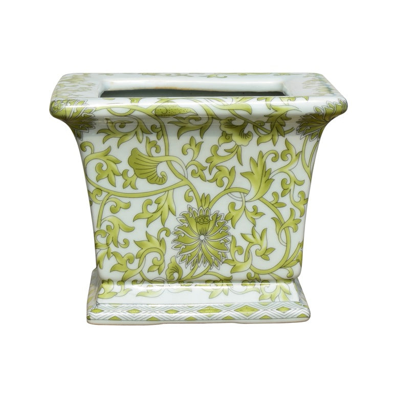 Porcelain Green Florentine Square Cachepot