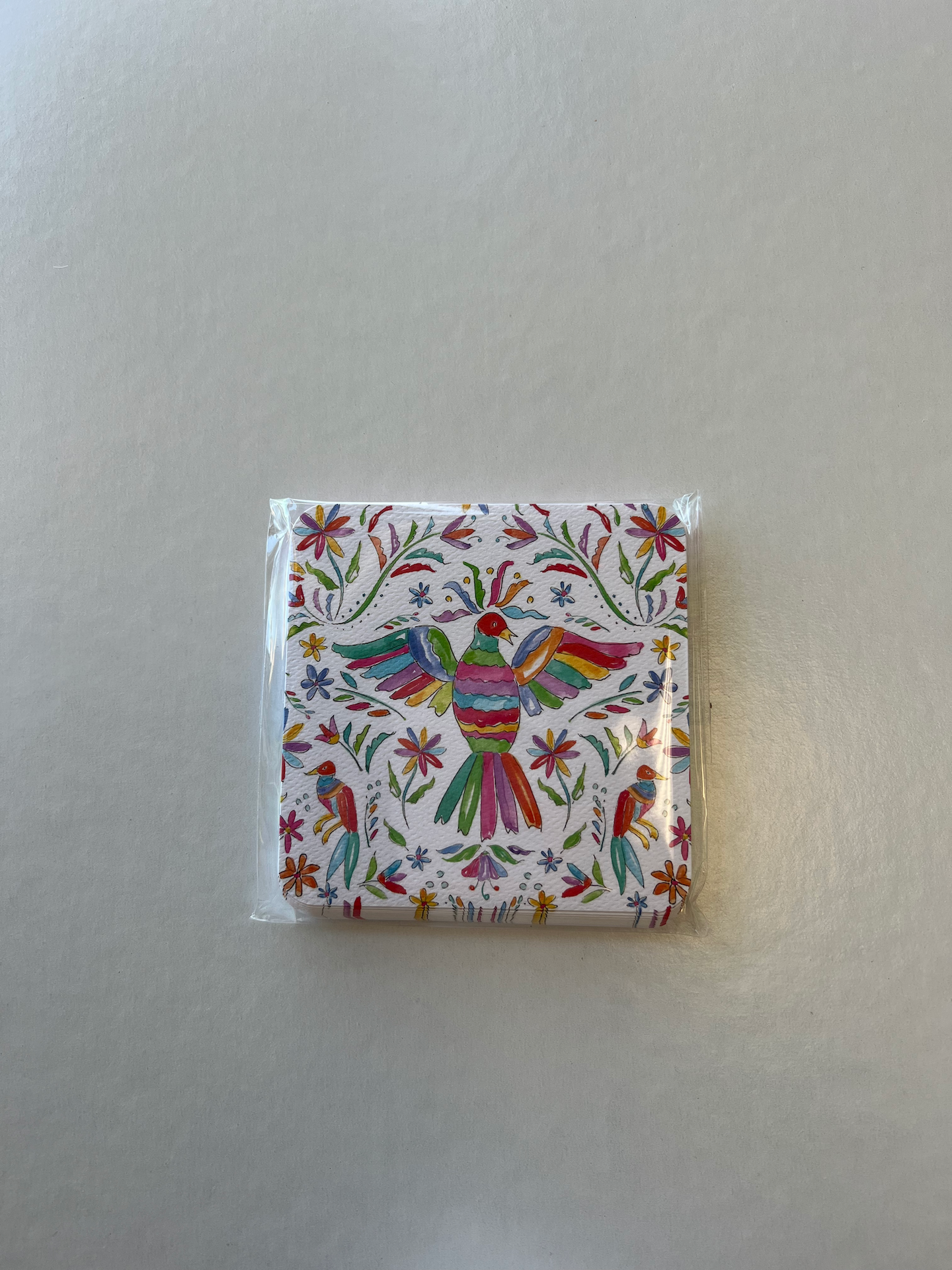 Paper Coaster- Handpainted Otomi Print with Bird and Serape Stripe