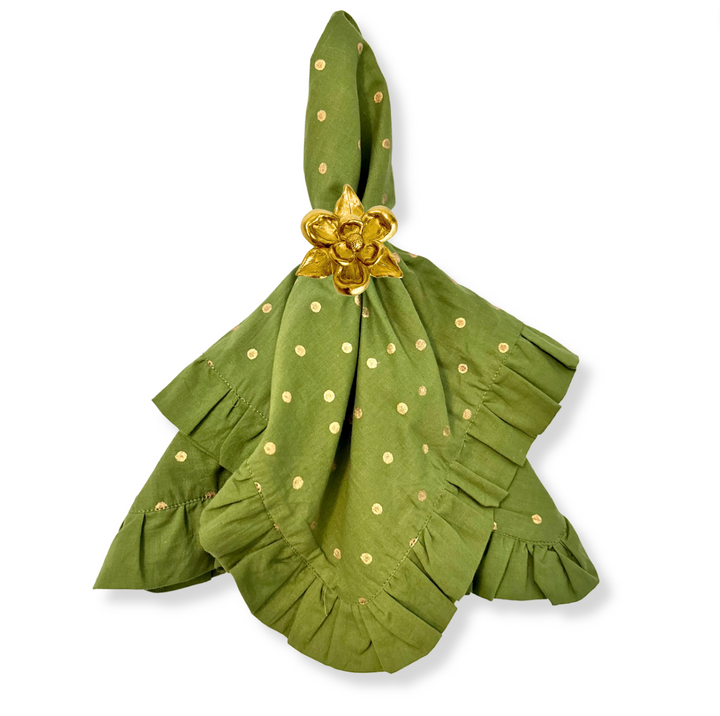 Gold Dot Dinner Napkins - Green