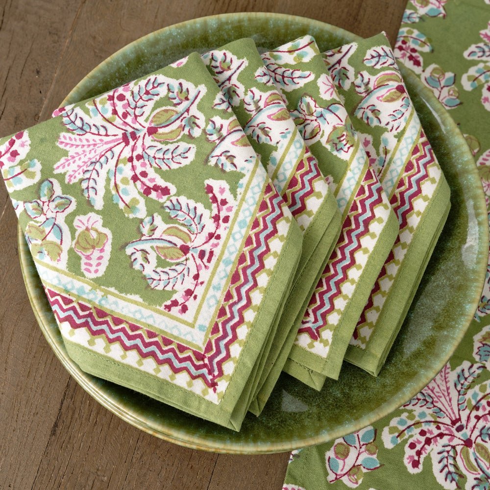 Grecian Palm Fern and Magenta Napkins - Set of 4