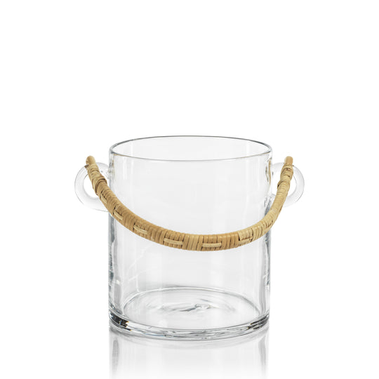 Byblos Glass Ice Bucket / Wine Cooler with Rattan Handle