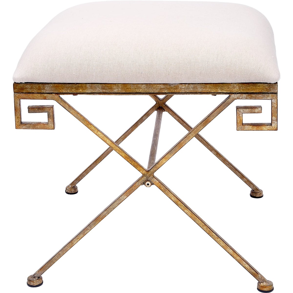 Champagne Gold Greek Key Bench With Oatmeal Linen Cushion