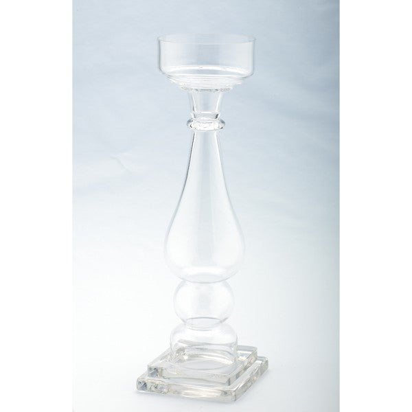 Large Square Base Clear Candle Holder 5"L 5"W 16.5"H