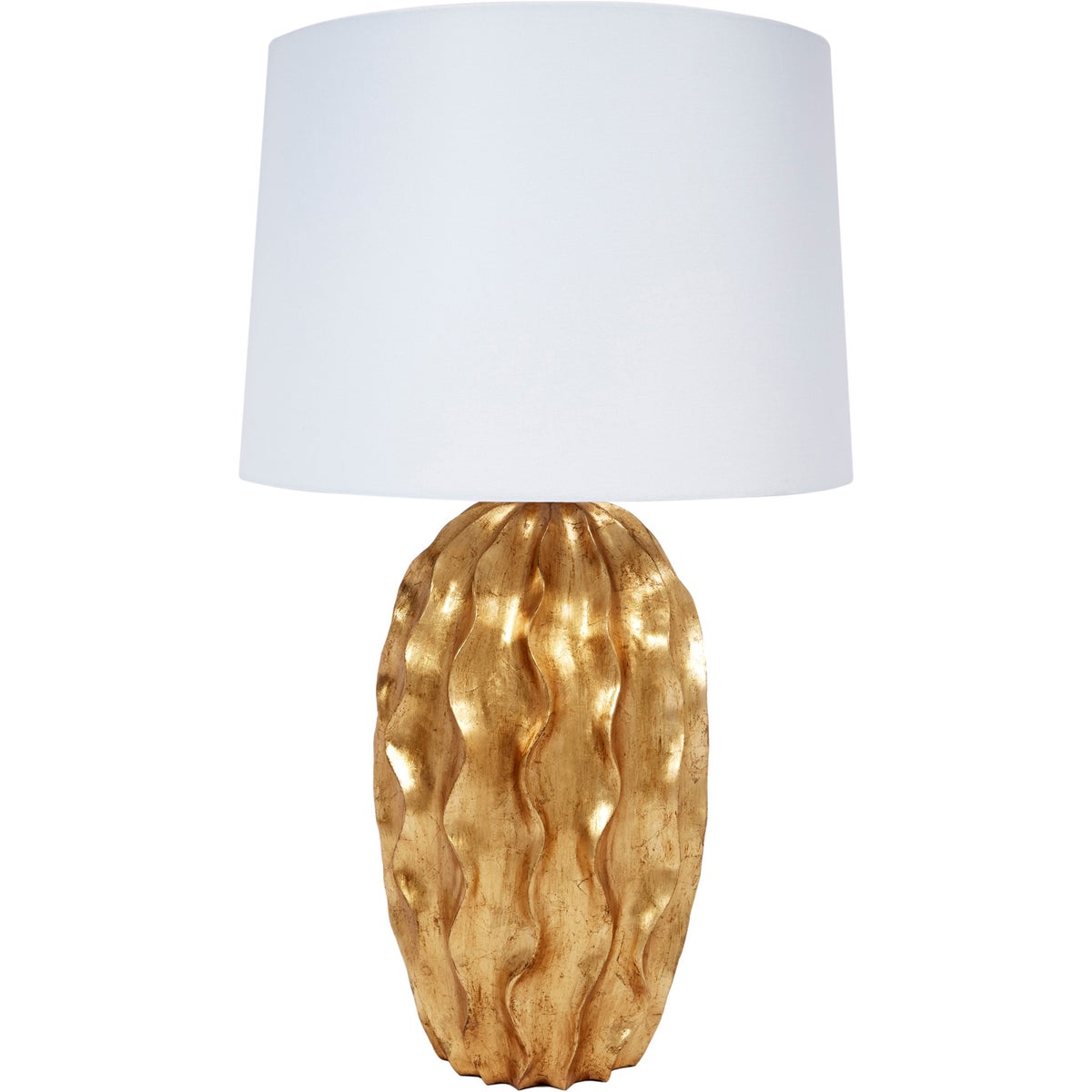 Large Stanton Gold Leaf Wave Table Lamp With White Linen Shade