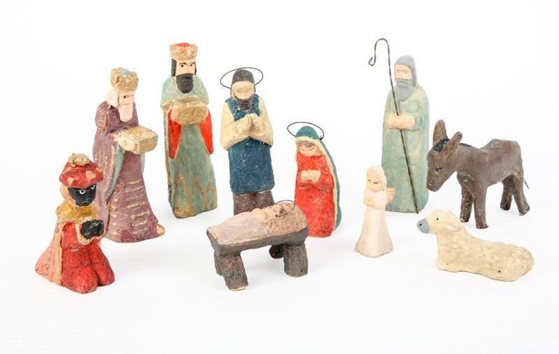 Set of 10 Paper Pulp Nativity, 5"H